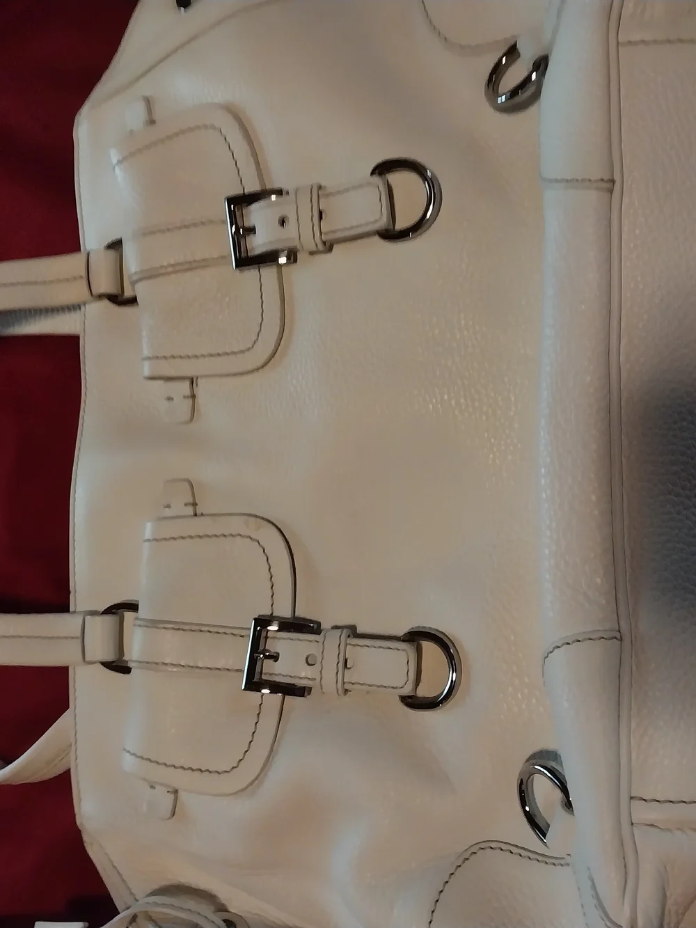 Prada Cream Leather Shoulder Tote with Buckle Flap Pockets
